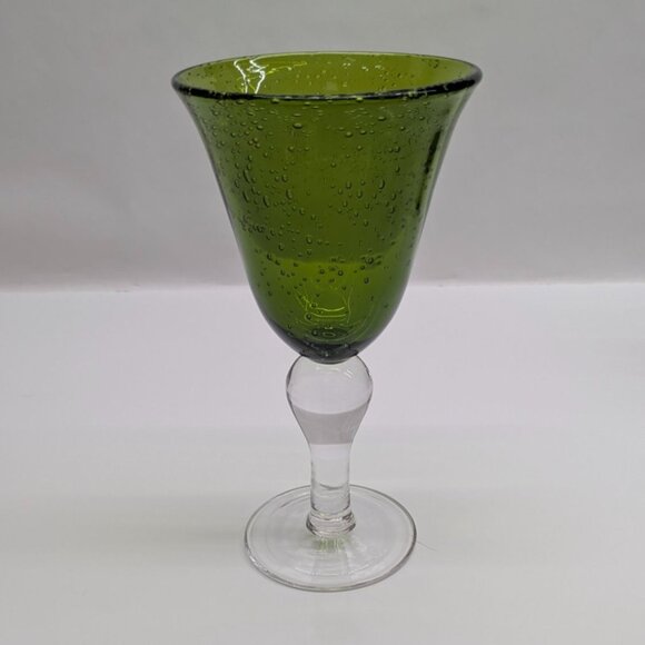 Artland Green Bubble Glass Wine Water Goblet Clear Sturdy Base - Picture 1 of 14